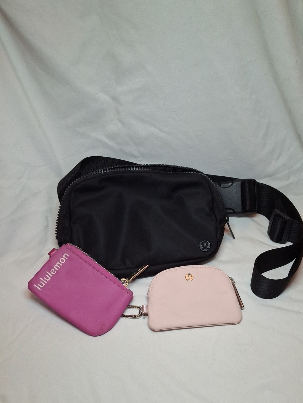 lululemon athletica Black Belt Bag with Fuchsia and Light Pink Pouches